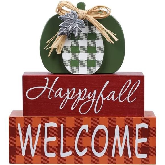 Fall Decorations for Home, Large Size 3-layered Wood Block with Pumpkin Element - Picture 1 of 7